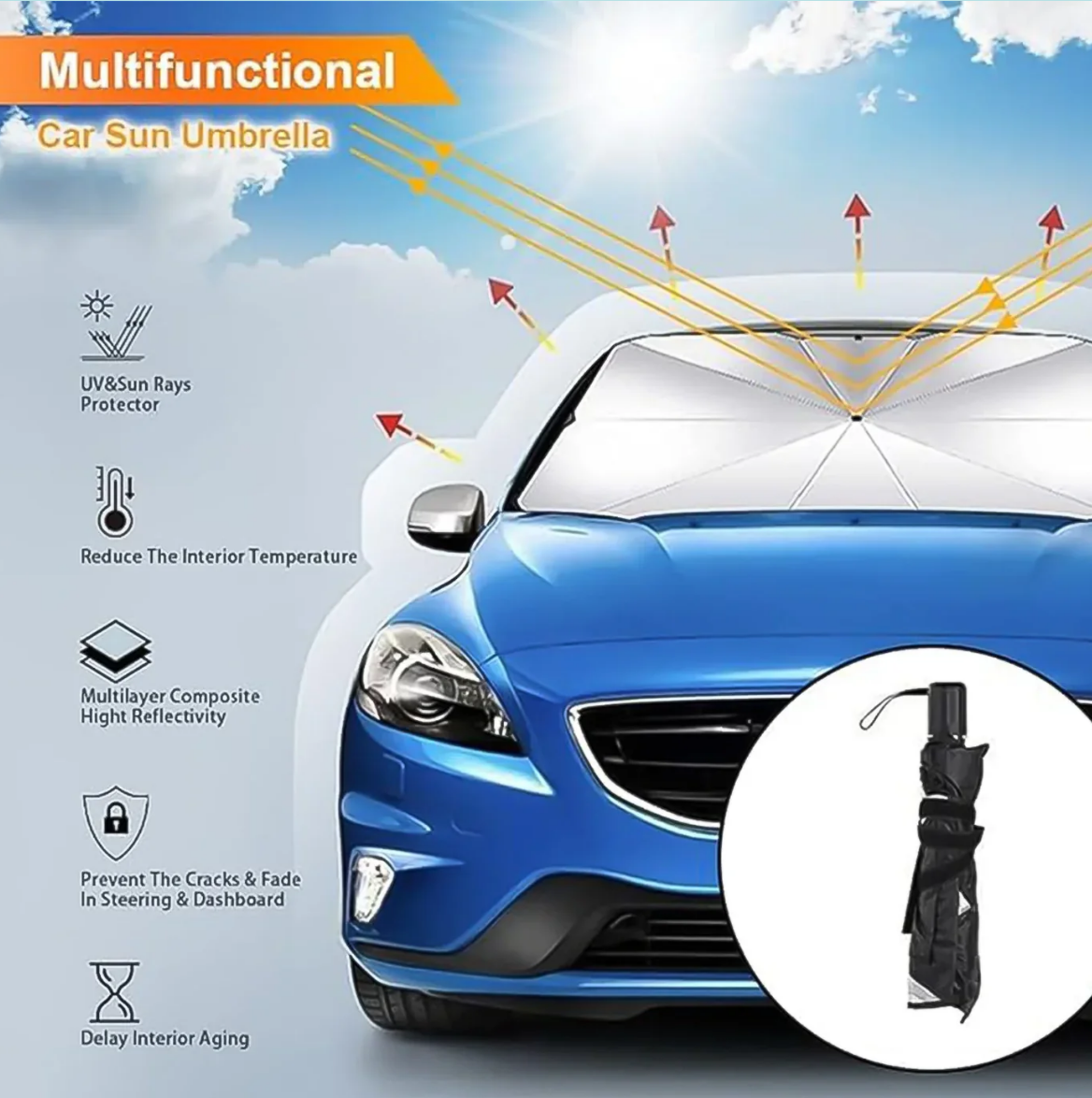 Foldable UV Sun Shade Umbrella for Car Windshield