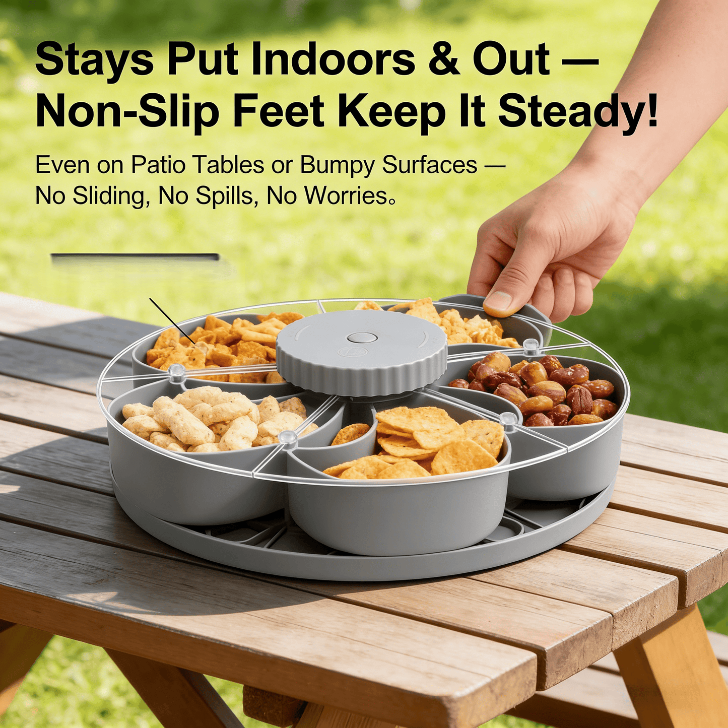 🎁Free Shipping！🍽️ Rotating 5-Compartment Snack Tray