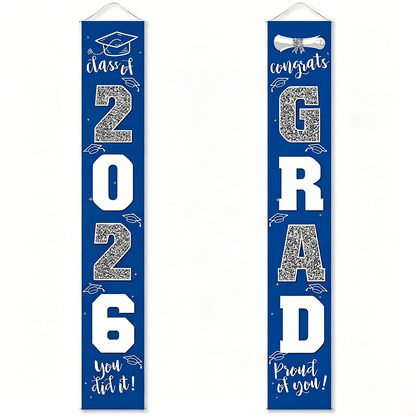 🎓Class of 2026 Graduation Banner | Congrats Grad Front Door Porch Decor for Graduation Party (✨Set of 2)