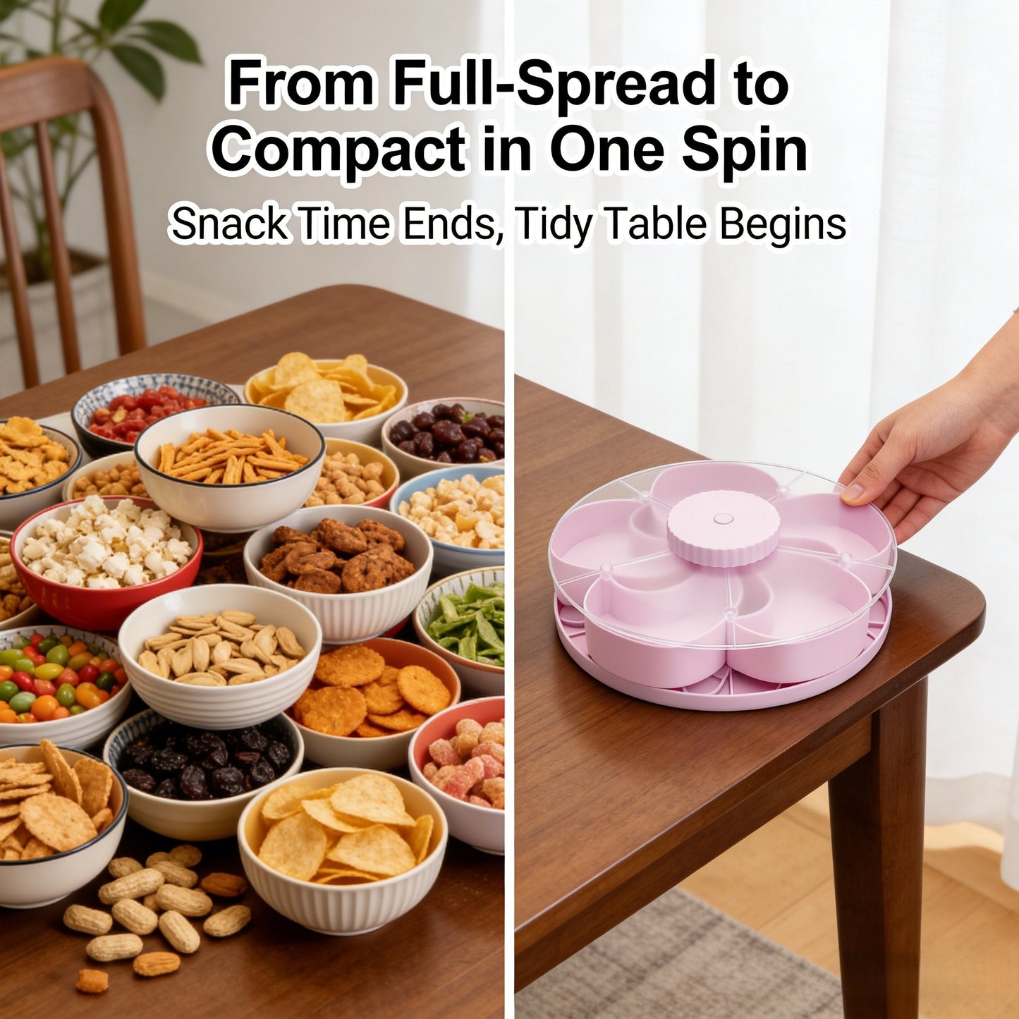🎁Free Shipping！🍽️ Rotating 5-Compartment Snack Tray