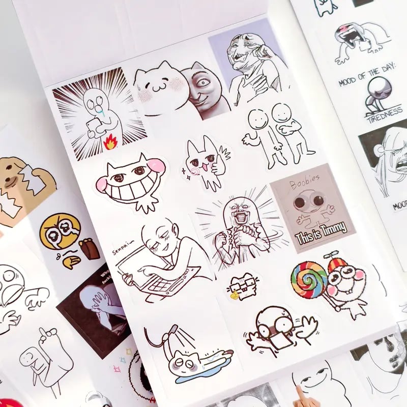 ✨Doodle Meme Sticker Book - 460 Hand Drawn Stickers for Journaling Express Your Mood & Internet Vibes