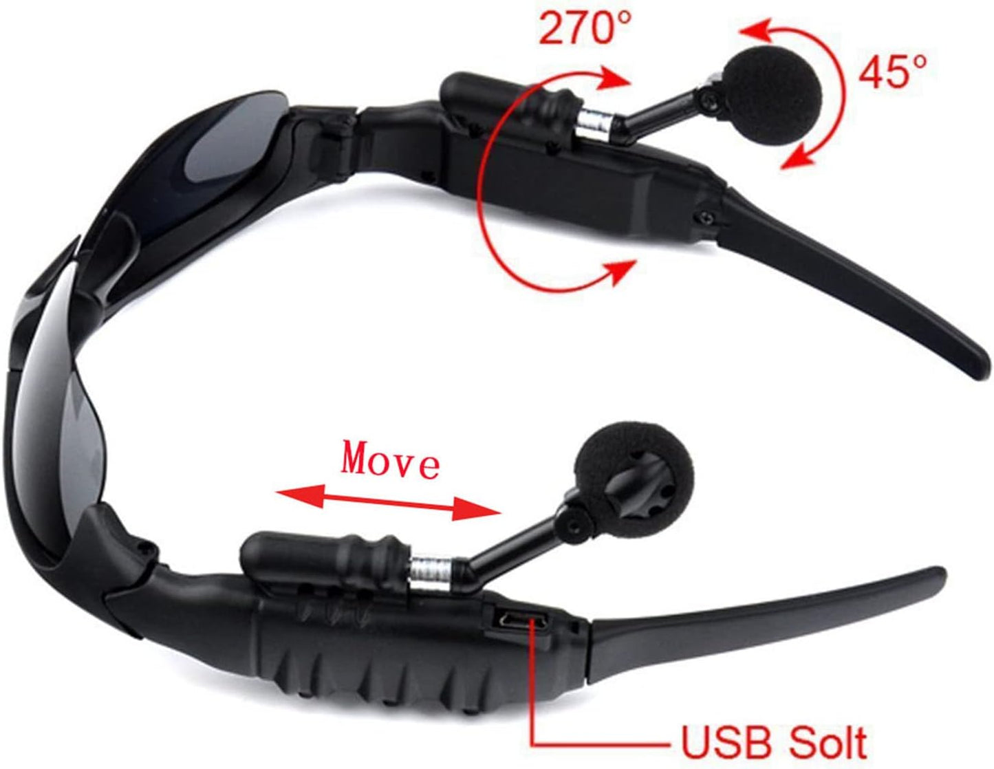 Wireless Glasses Headset - Hands-Free Call And Listen to Music, Volume Control, Built-In Microphone, Glasses Headset 2-In-1