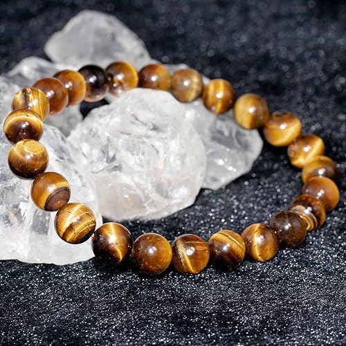 Natural Tiger Eye Bracelet : Healing Energy Men Women Stretch Bracelet