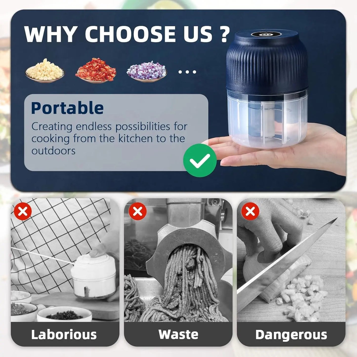 Electric Mini Food Chopper-300ml, 4-Blade Electric Processor