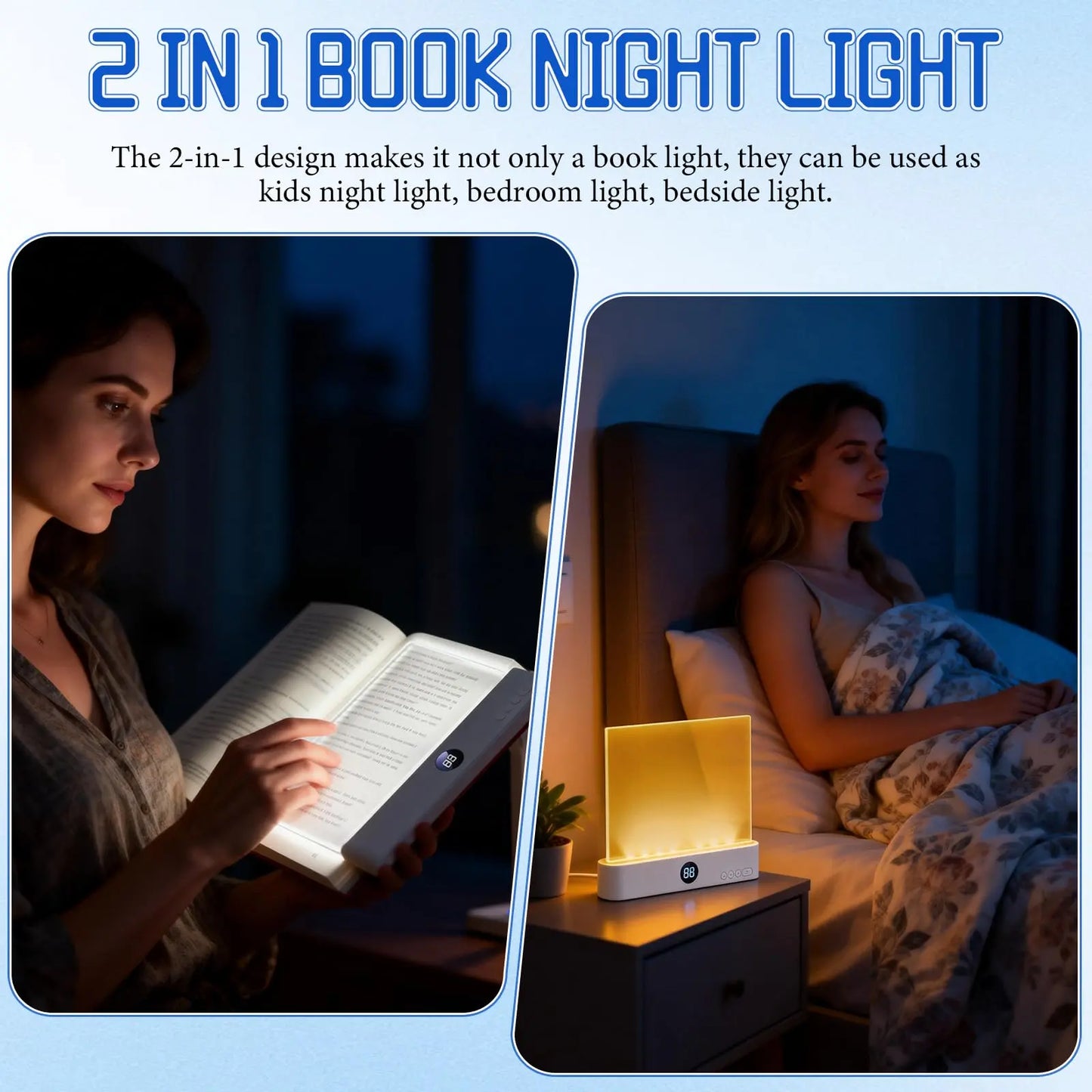 Smart LED Reading Lamp – Rechargeable, Adjustable Brightness & Timer Function, Flat Design Bedside Light for Cozy Night Reading & Unique Reader Gift