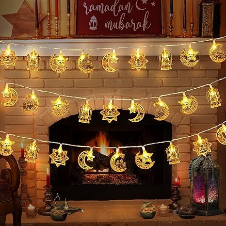 Ramadan Eid Mubarak Decorations String Lights 16.4FT 30 LED Star Moon