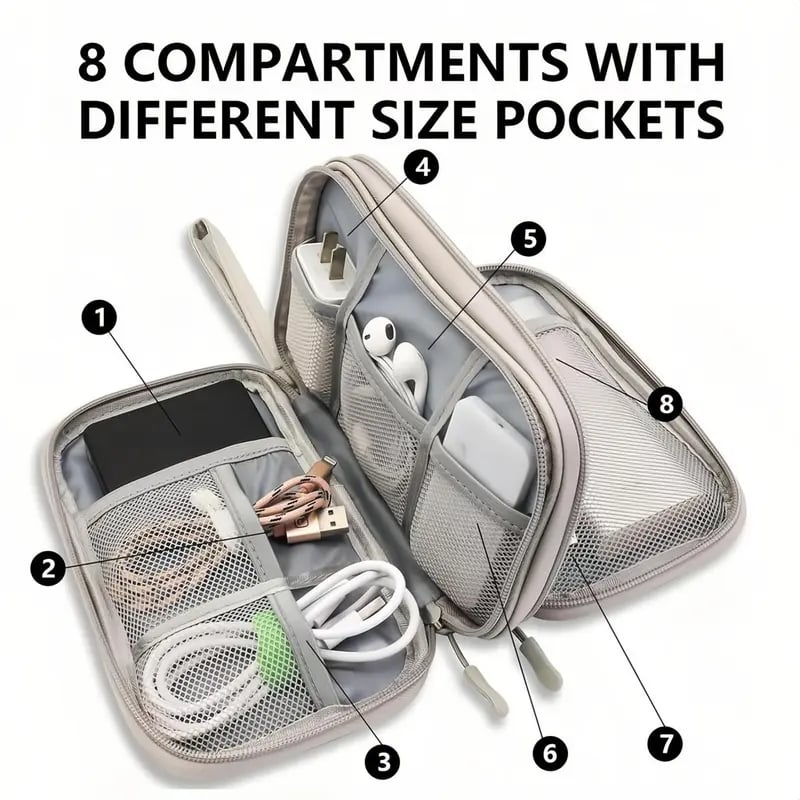 🔥Don’t Miss Out🔥Travel Cable Organizer Pouch, Double Layers All-in-One Storage Bag for Cord