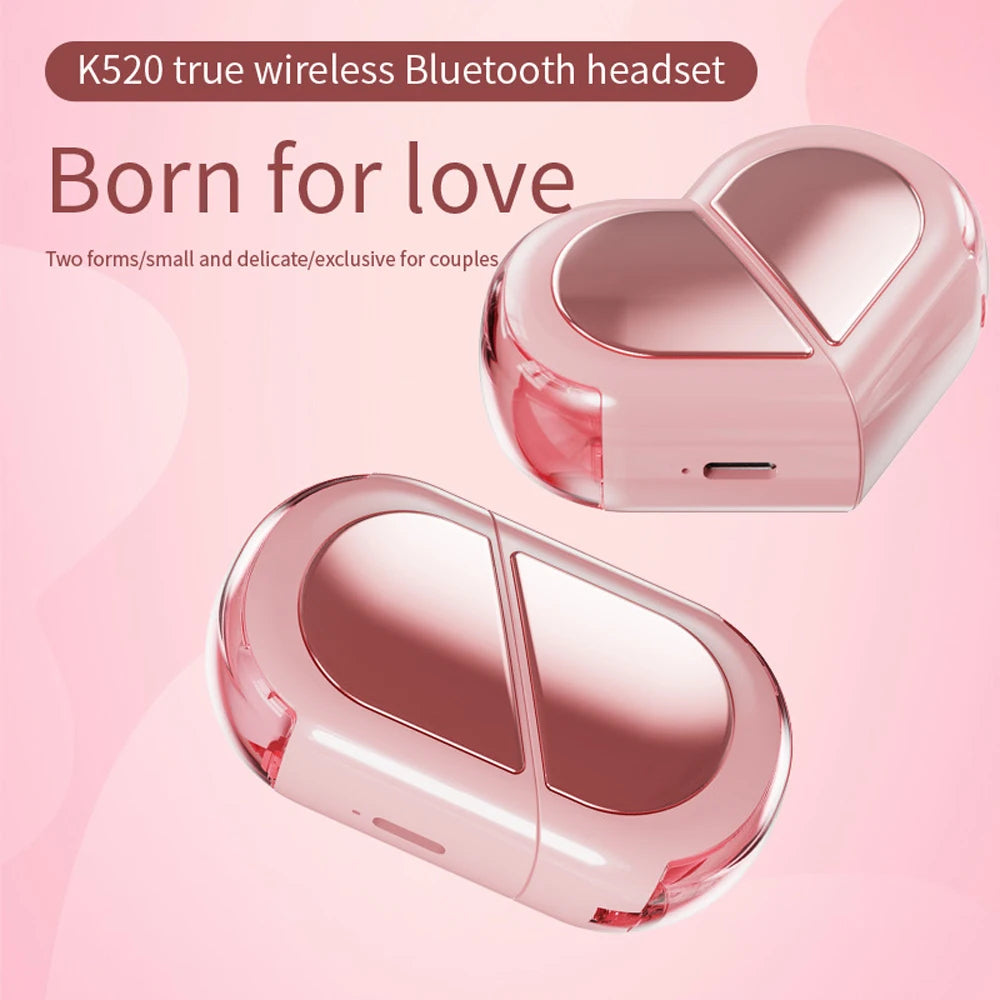 Pink Heart Design Wireless Earphones for Girls