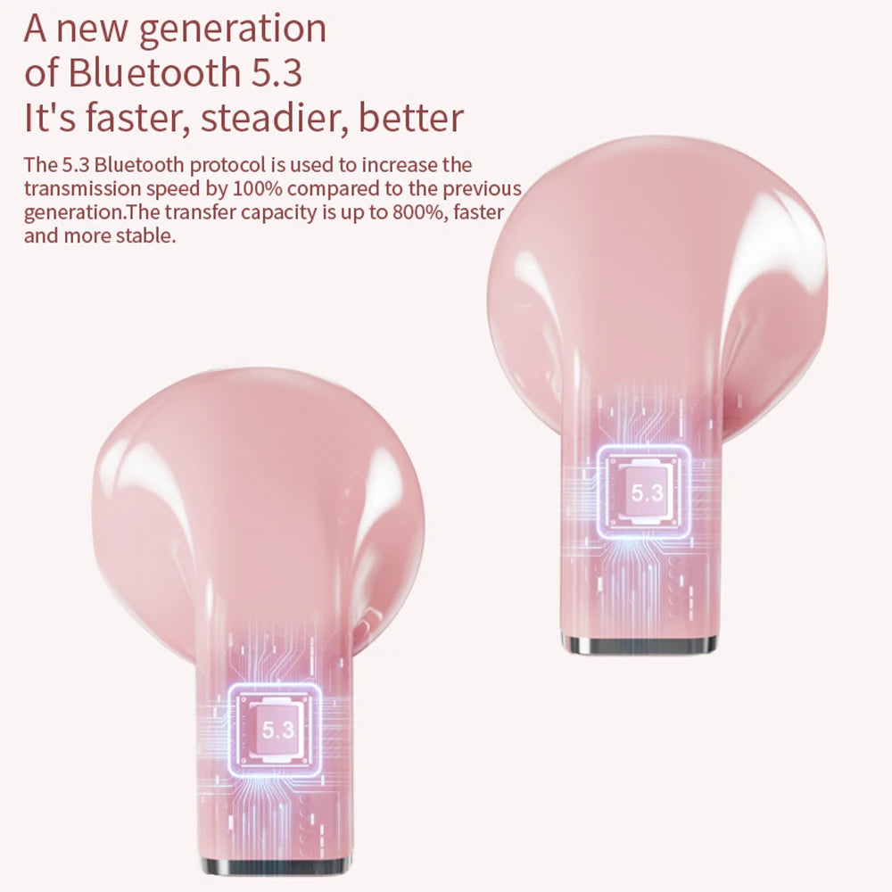 Pink Heart Design Wireless Earphones for Girls