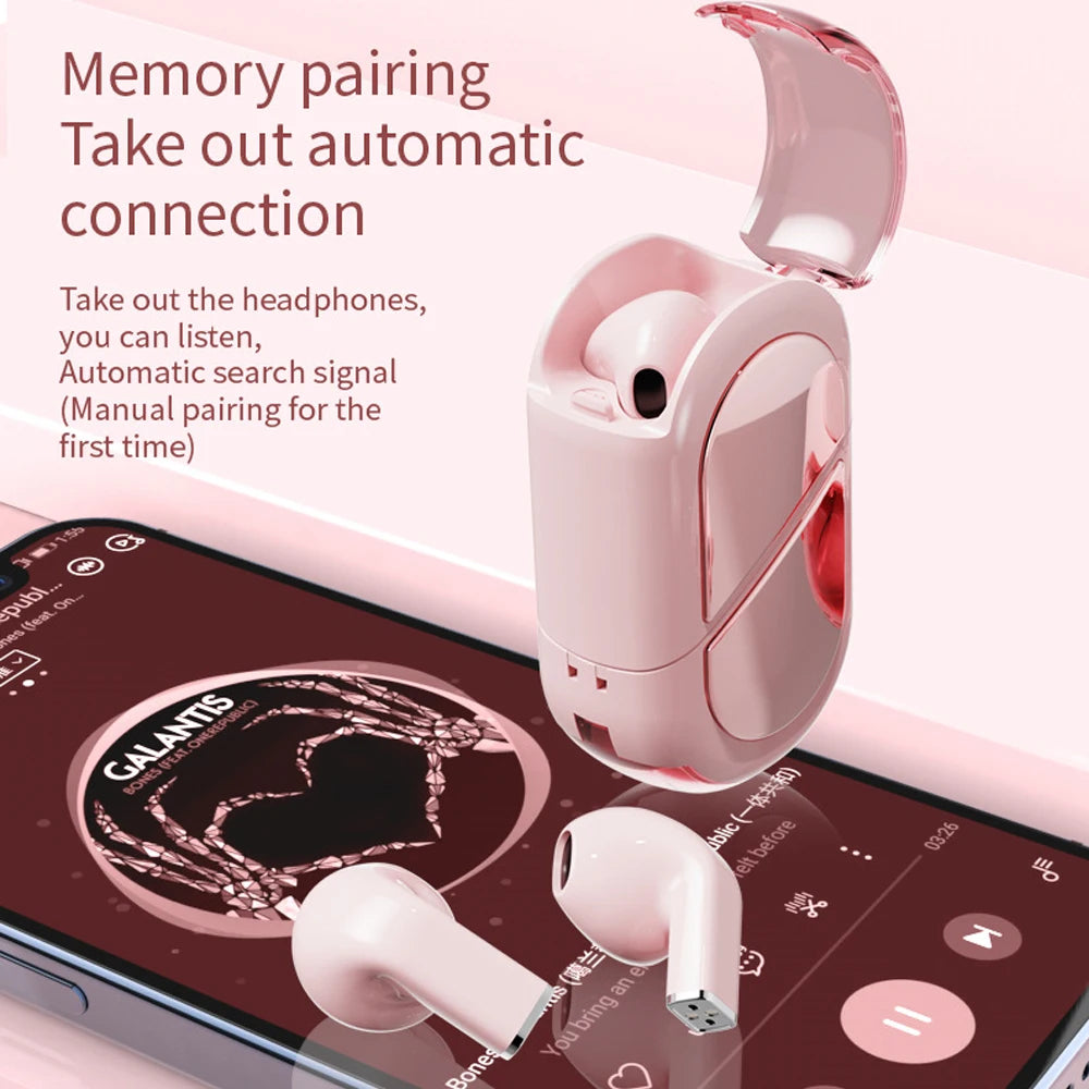 Pink Heart Design Wireless Earphones for Girls