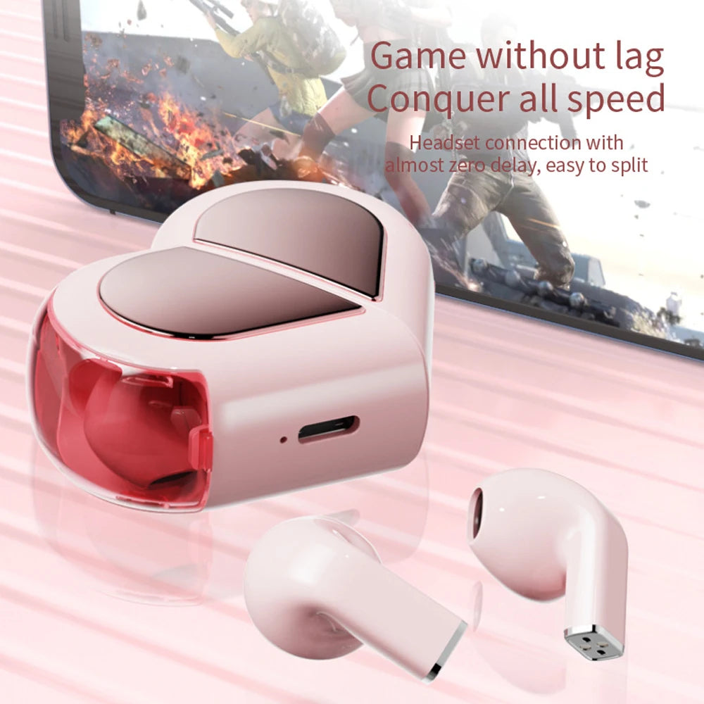 Pink Heart Design Wireless Earphones for Girls